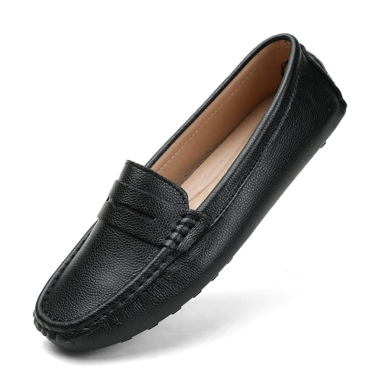 Black Penny Loafers for Women Size 7.5 Genuine Leather Women's Driving Loafers,7.5 US