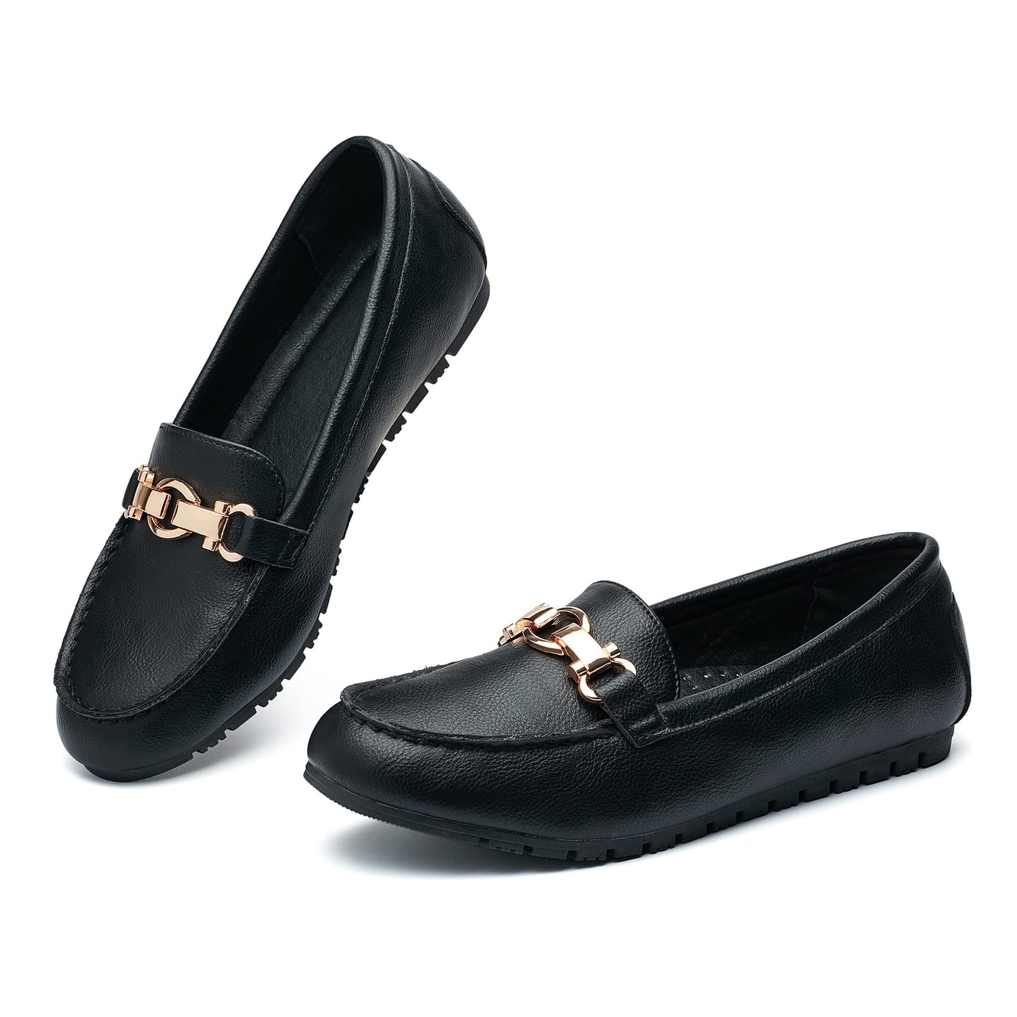 Loafers for Women Casual Moccasins Women's Comfortable & Lightweight Penny Loafers Slip On Flat Shoes Leather Black Size 9